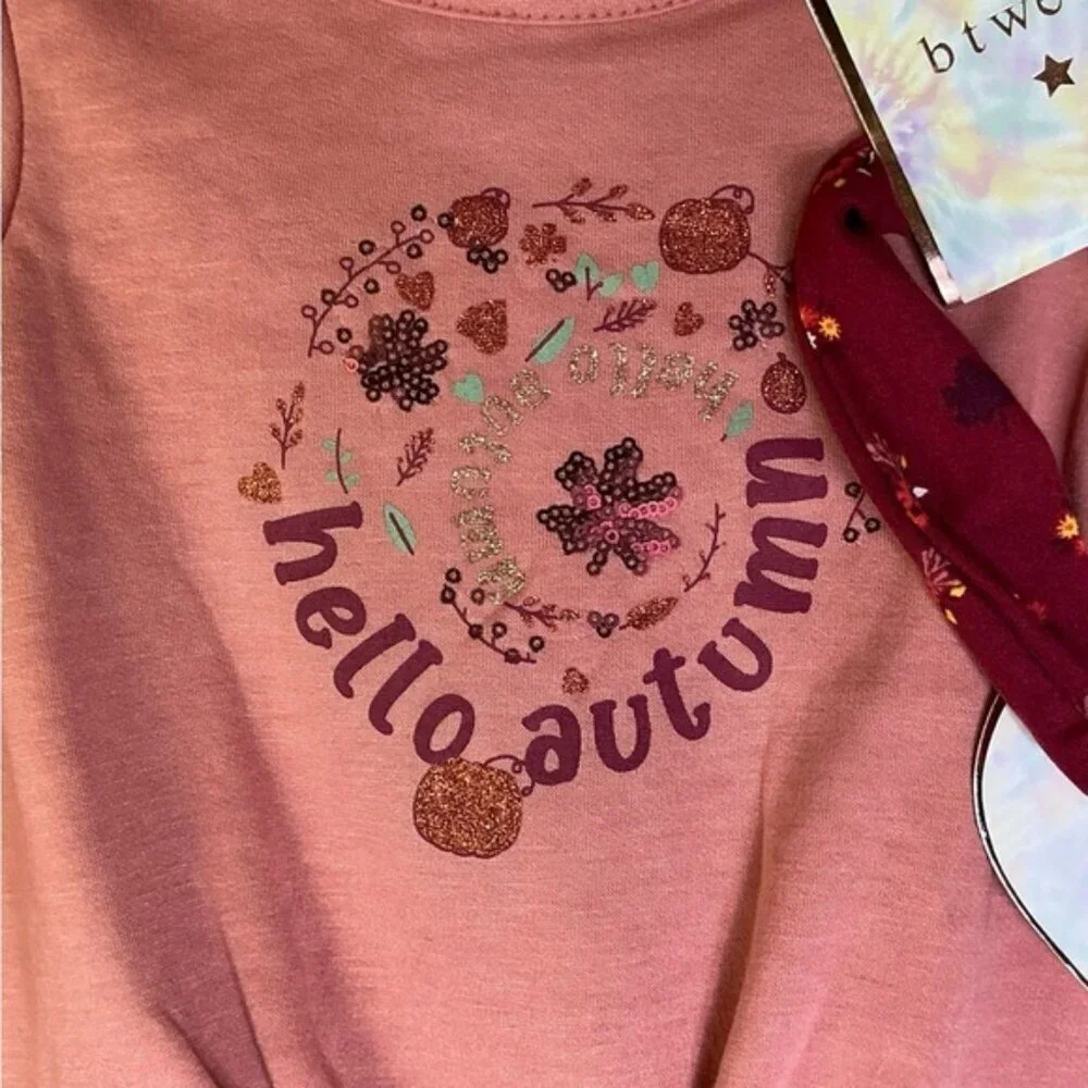 Btween Hello Autumn 3 Pc Matching Baby Girl Top Legging Headband NEW 12 Month